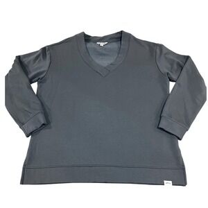 ORVIS Women's V Neck Long Sleeve Sweatshirt Green Gray Medium Soft Hiking Cozy